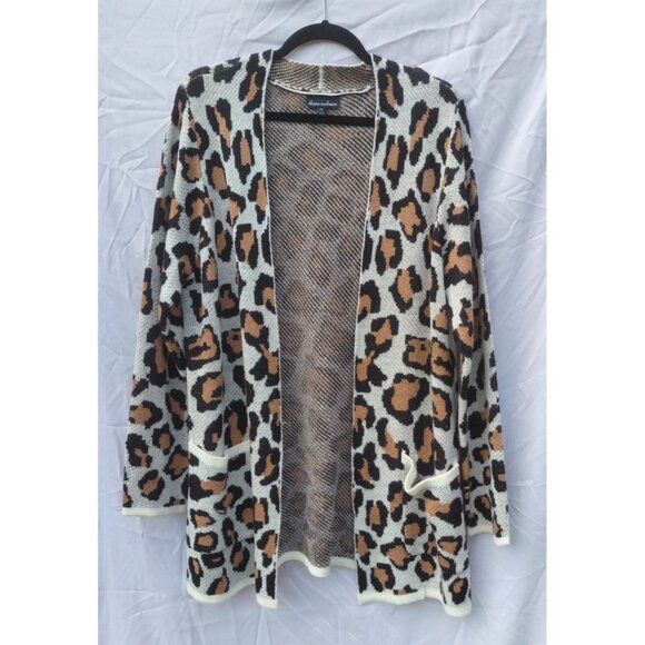 Alison Andrews Animal Print Cardigan XL Open Front Knit Coatigan Pockets Boho - Picture 1 of 11